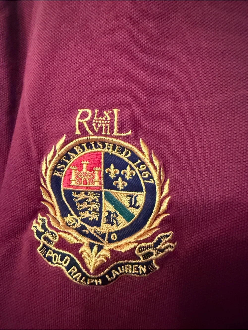 Ralph Lauren Burgundy Polo with Navy Contrast Sleeves